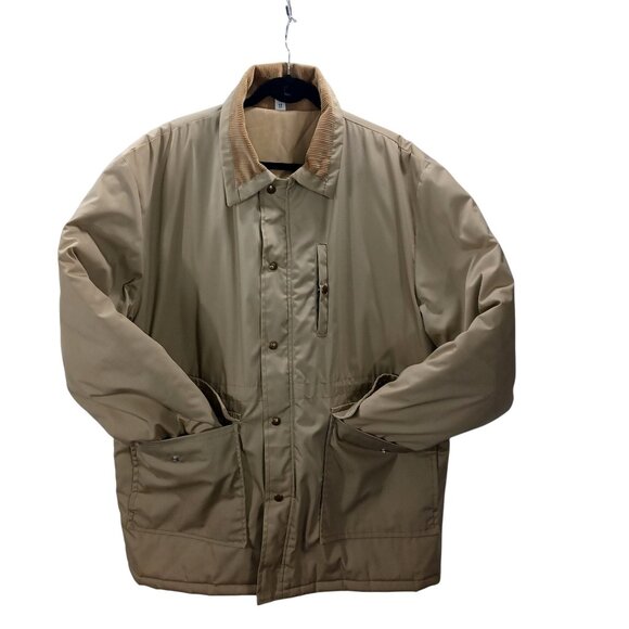 Tan Chore Jacket Corduroy Collar Work Coat Barn Utilitarian Mens Size 52R XXL - Picture 1 of 10